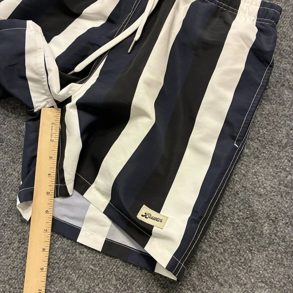 Bather Vertical Striped Mesh Lined Nylon Swim Trunks Shorts Mens Size Medium